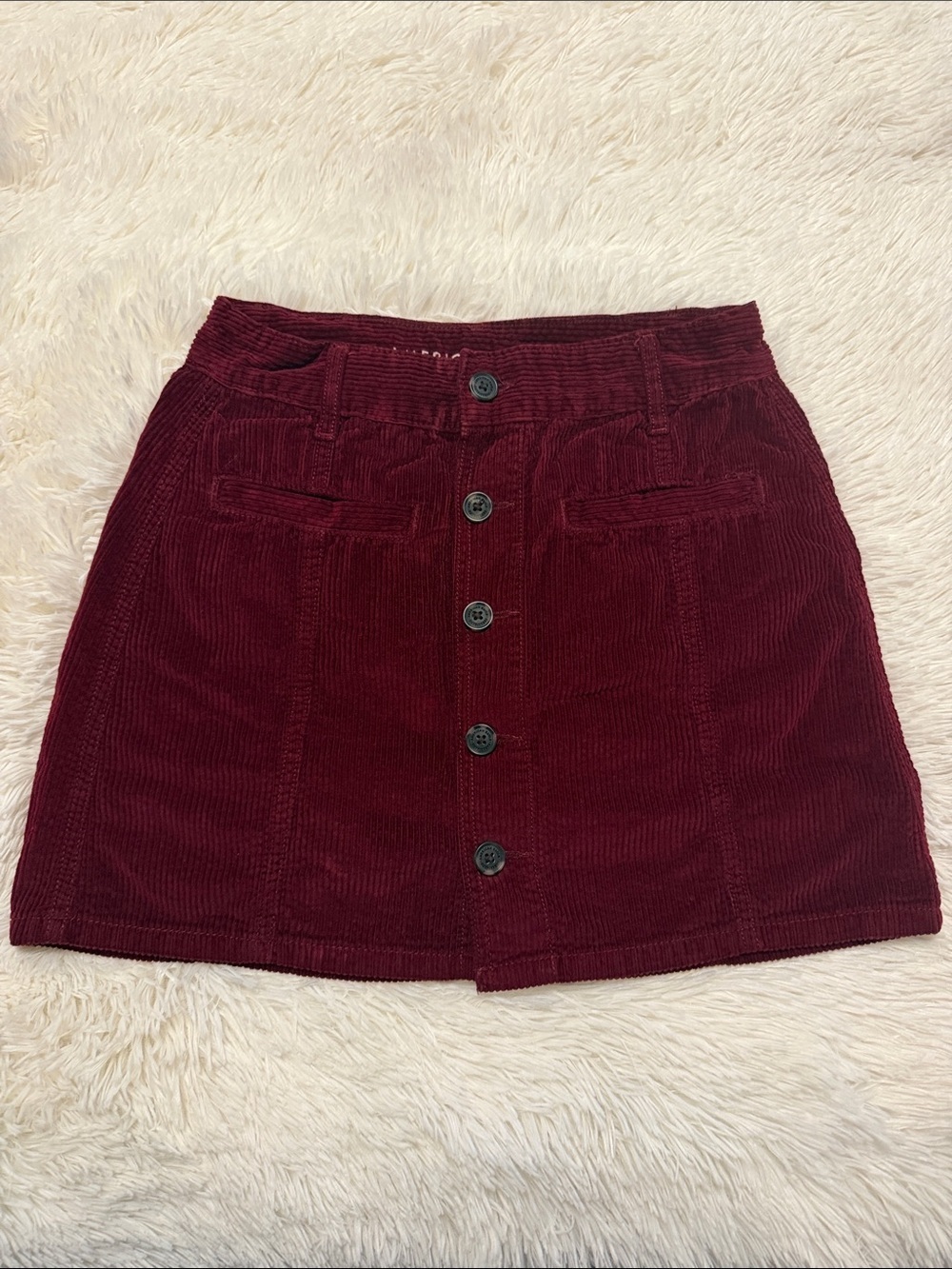 American Eagle Outfitters Burgundy Corduroy Button-Front Mini Skirt